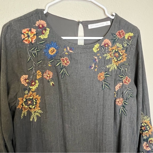 Zara Trafaluc Collection Embroidered Floral Gray Dress Size Large - Picture 2 of 14